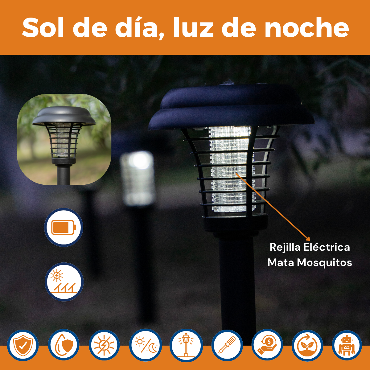 Lámpara Solar Tipo Estaca Exterior - Mata Mosquito para Jardín