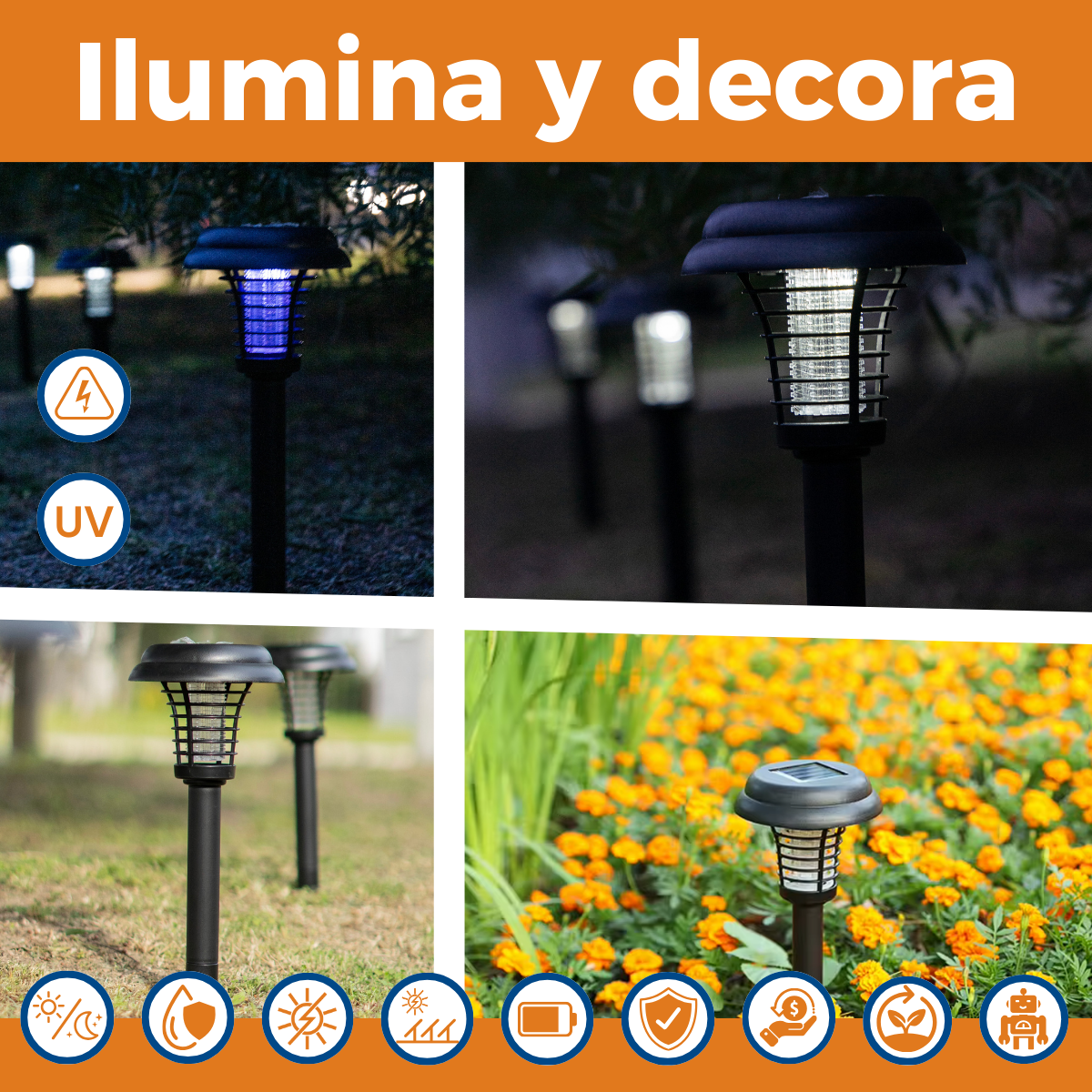 Lámpara Solar Tipo Estaca Exterior - Mata Mosquito para Jardín