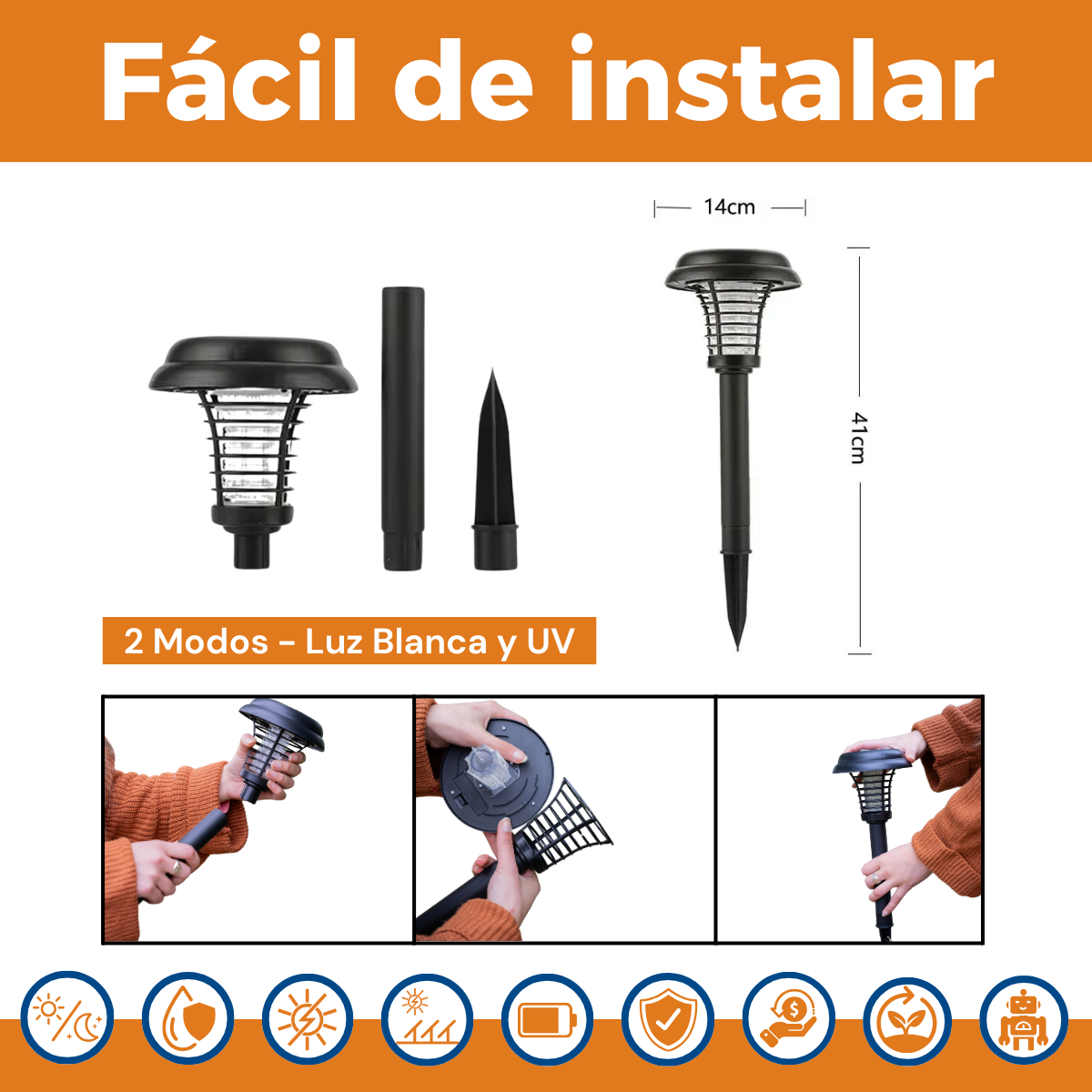 Lámpara Solar Tipo Estaca Exterior - Mata Mosquito para Jardín