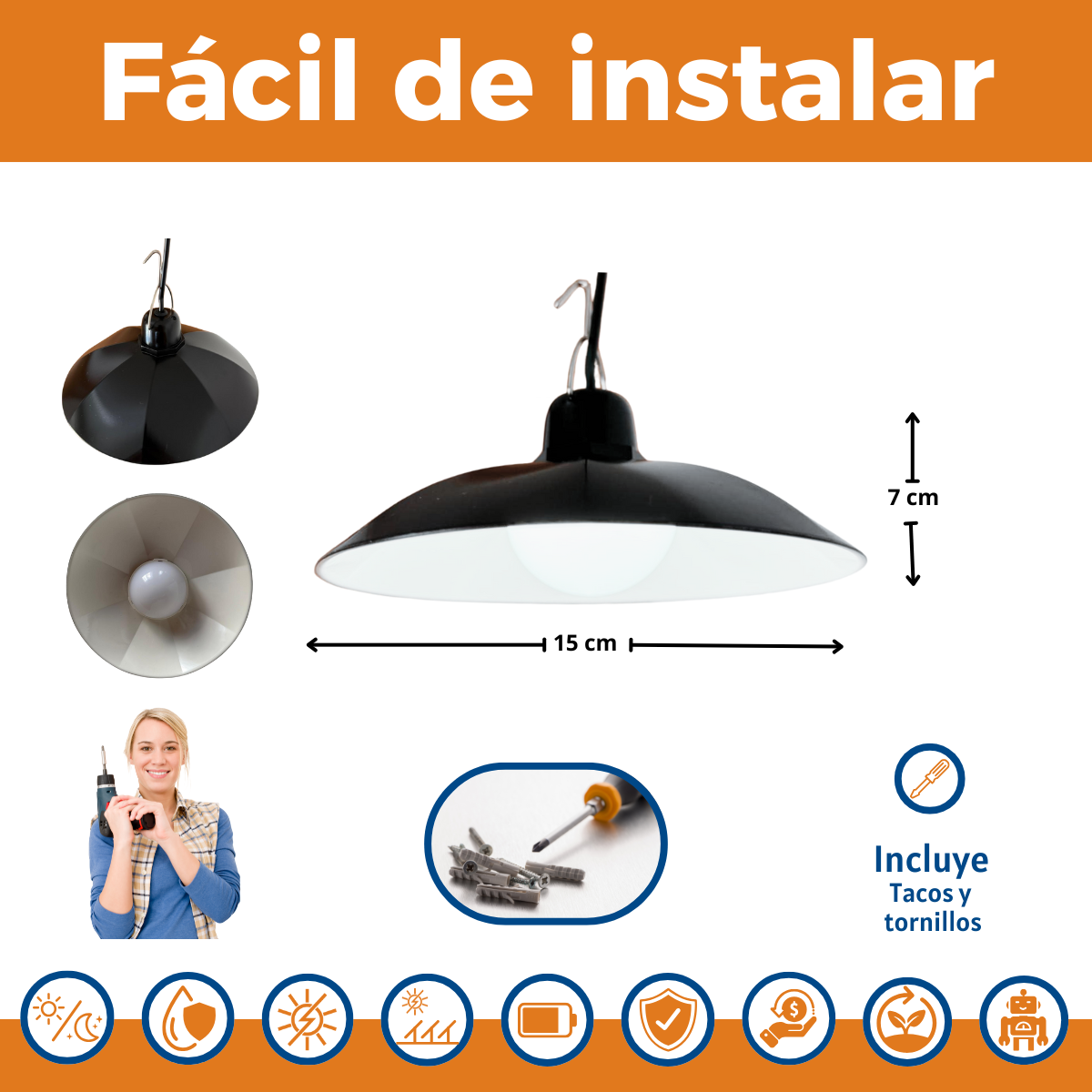 Lámpara Luz Colgante Para interior o exterior, Panel solar.