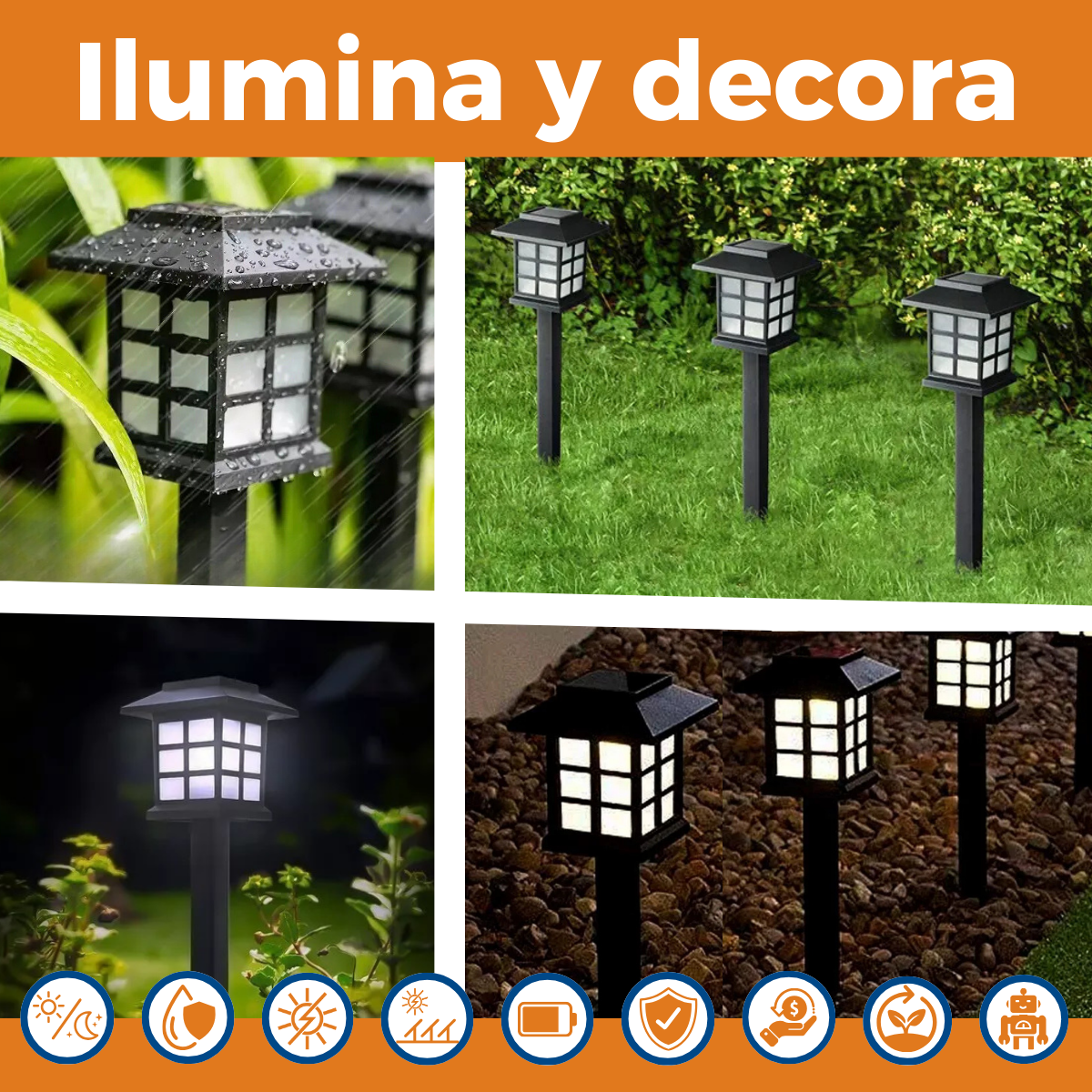 Estaca Solar de Jardín - Estilo japonés (x2) - Luz Led