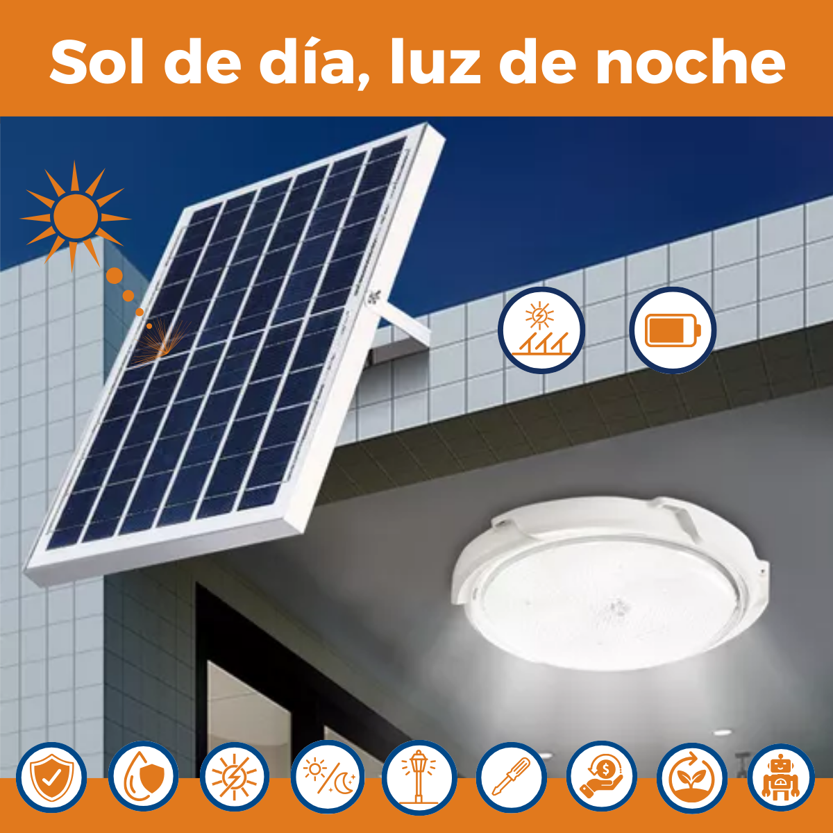 Plafón Solar Led - Interior y exterior con Panel