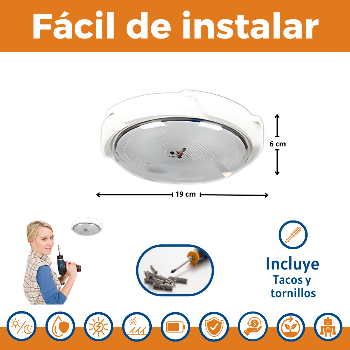 Plafón Solar Led - Interior y exterior con Panel