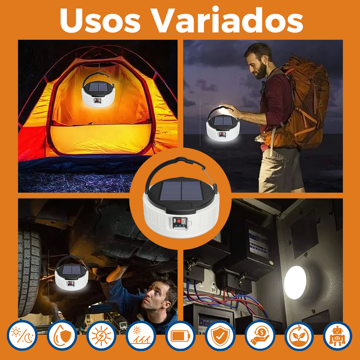 Farol Solar Camping - Luz Led Cargador De Celular Power Bank