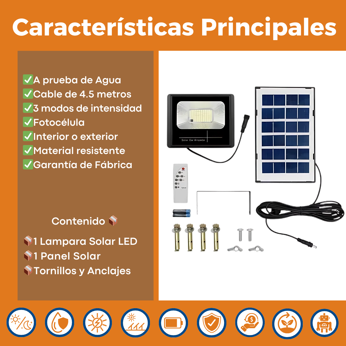Foco Solar Led  - Con Panel desacoplado 10w