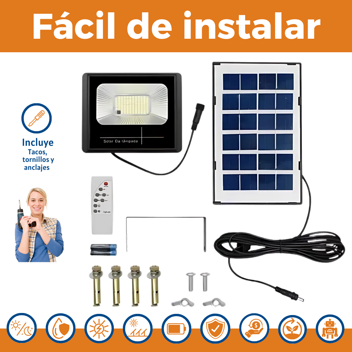 Foco Solar Led  - Con Panel desacoplado 10w