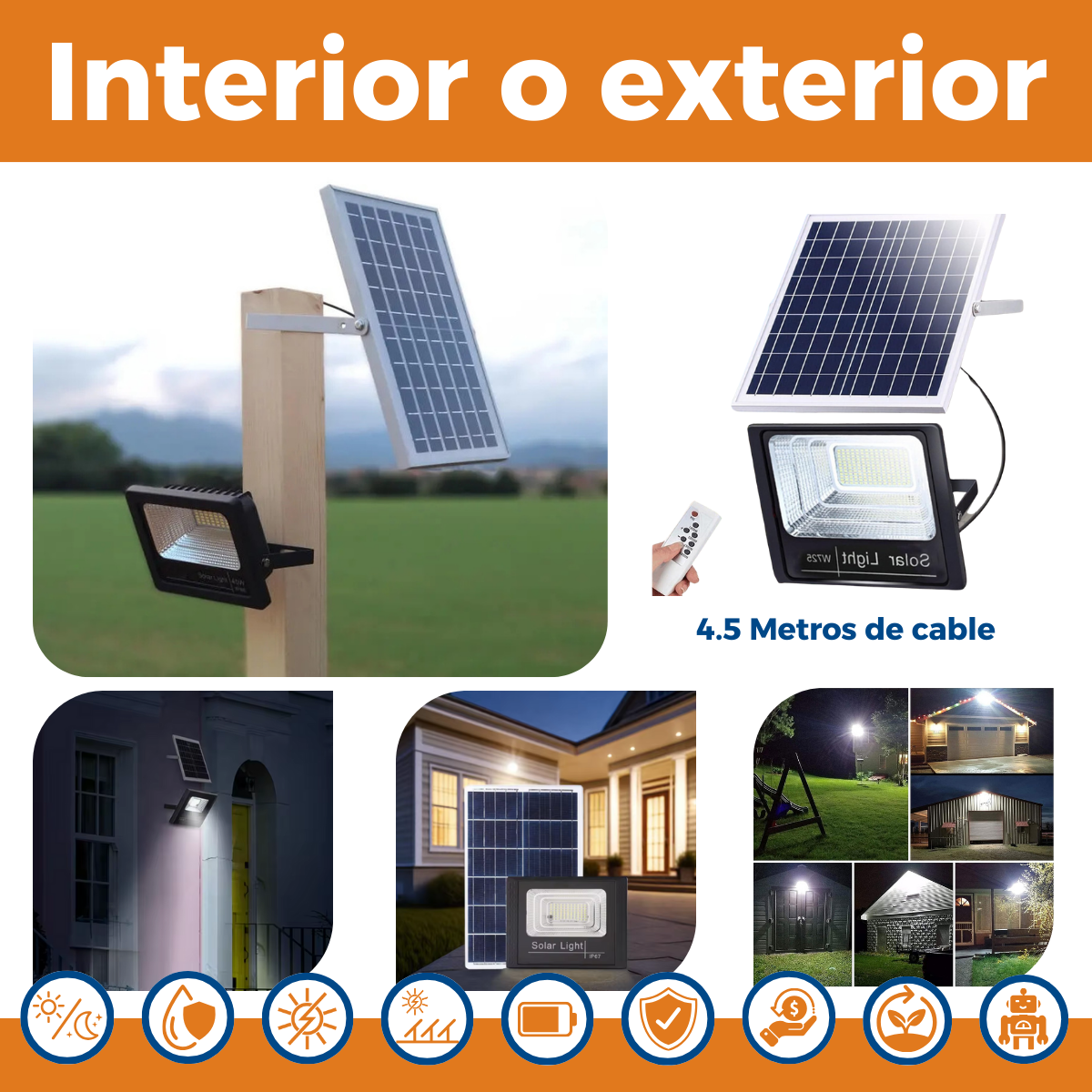 Foco Solar Led  - Con Panel desacoplado 10w