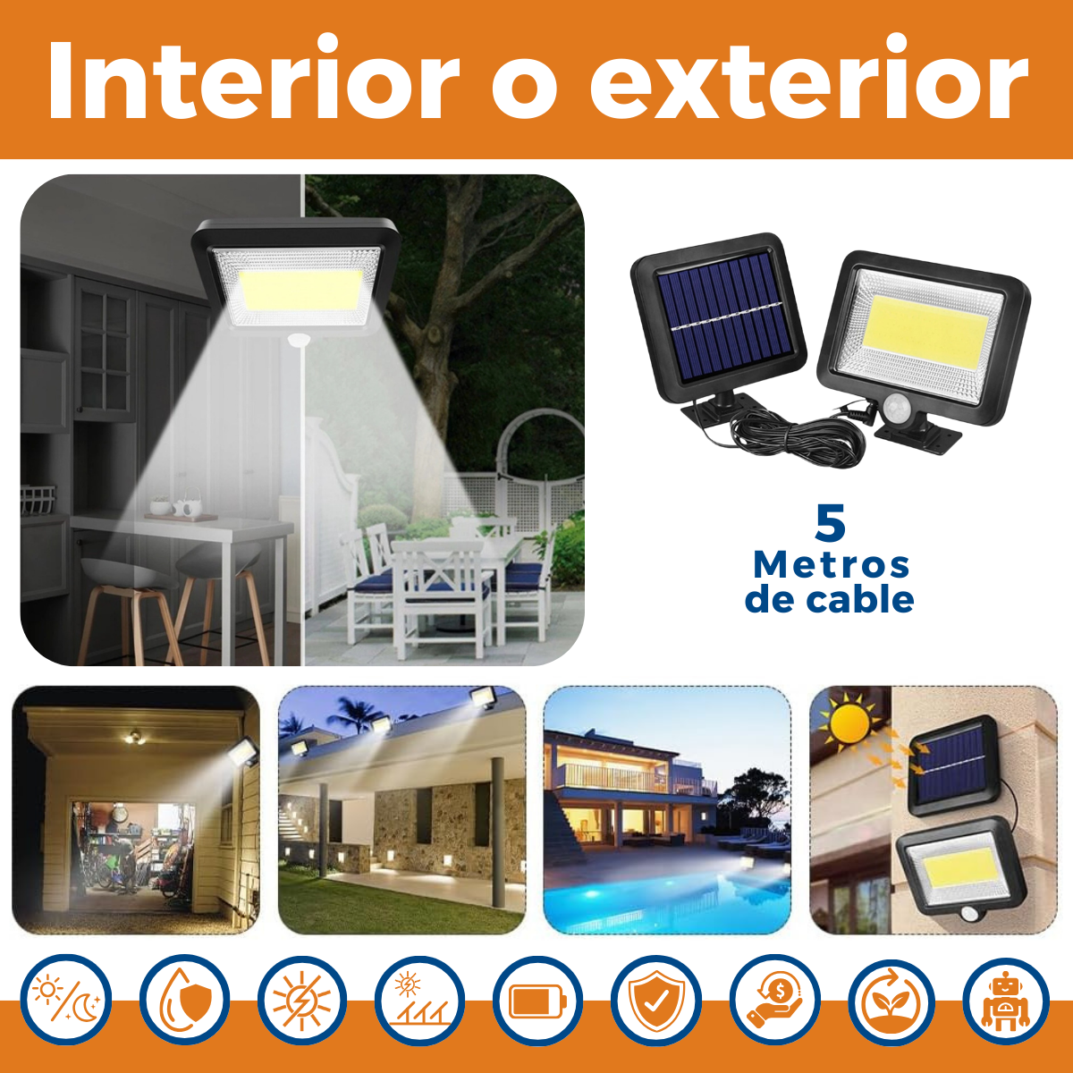 Foco Lámpara Solar Luz Led con Sensor De Movimiento