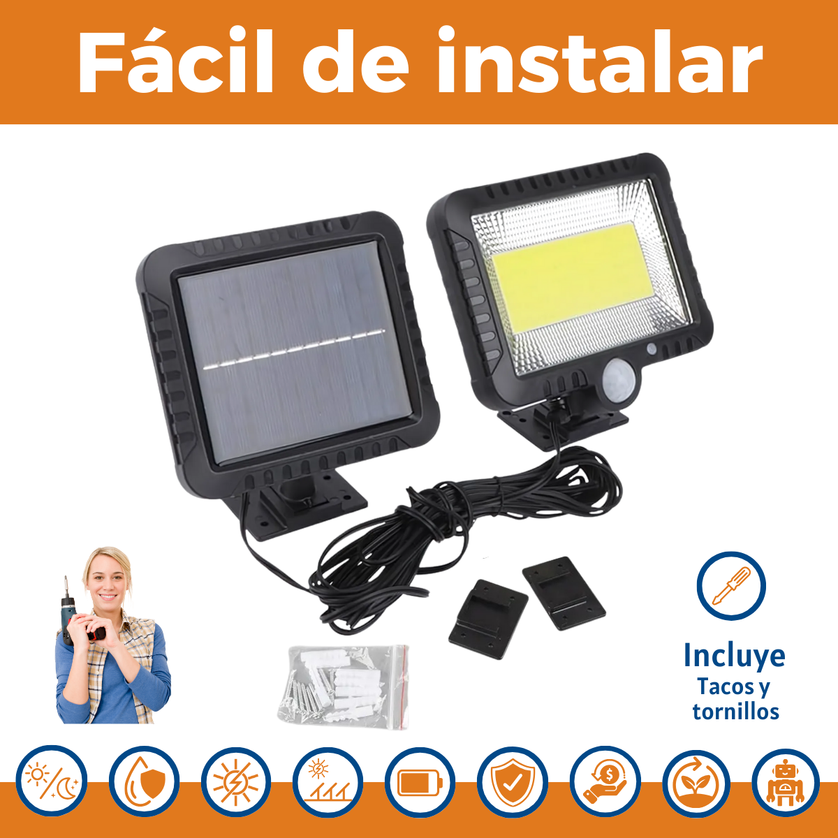 Foco Lámpara Solar Luz Led con Sensor De Movimiento