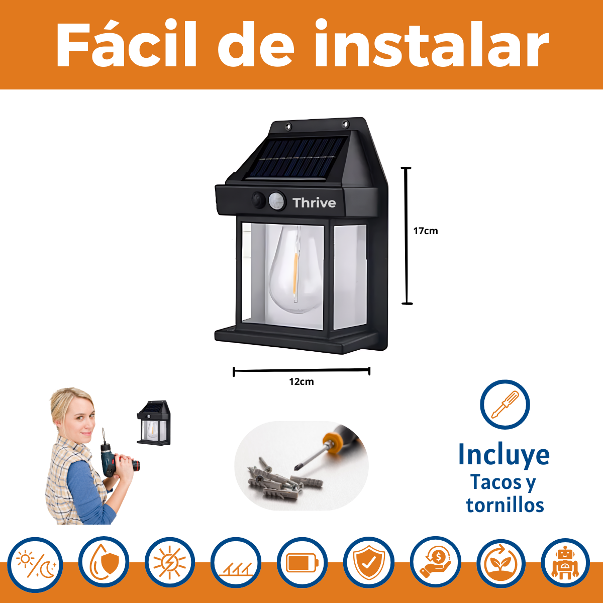 Farol Solar Colonial. Luz Cálida.