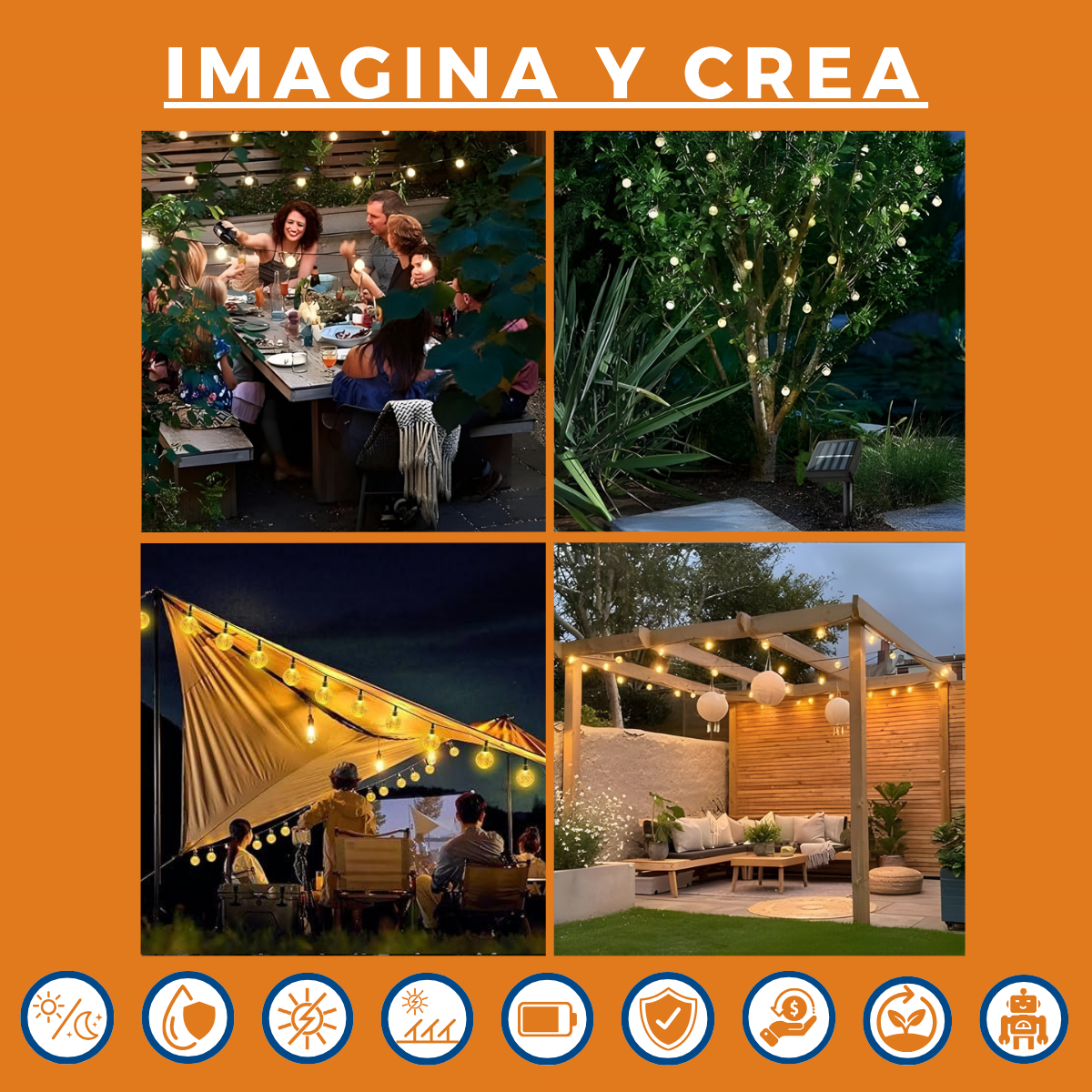 Guirnalda Led Solar 6 Metros 30 Luces 8 Funciones