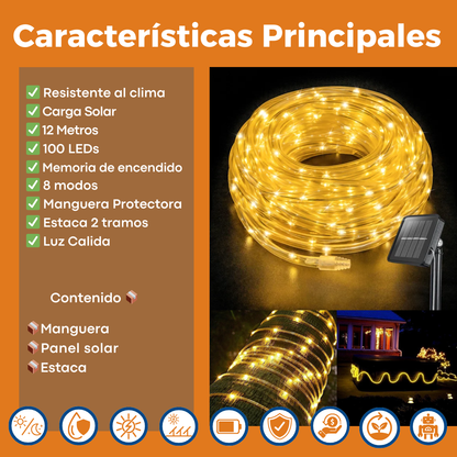 Luz Navideña Solar Guirnalda Manguera 12m