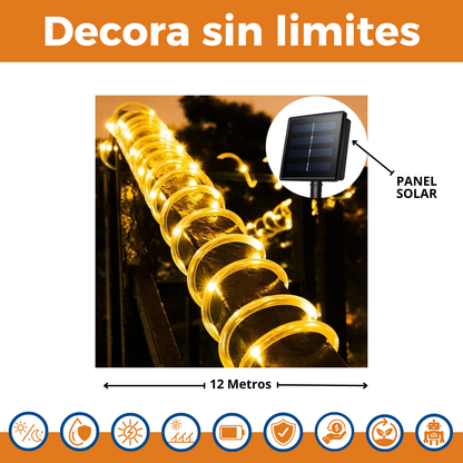 Luz Navideña Solar Guirnalda Manguera 12m