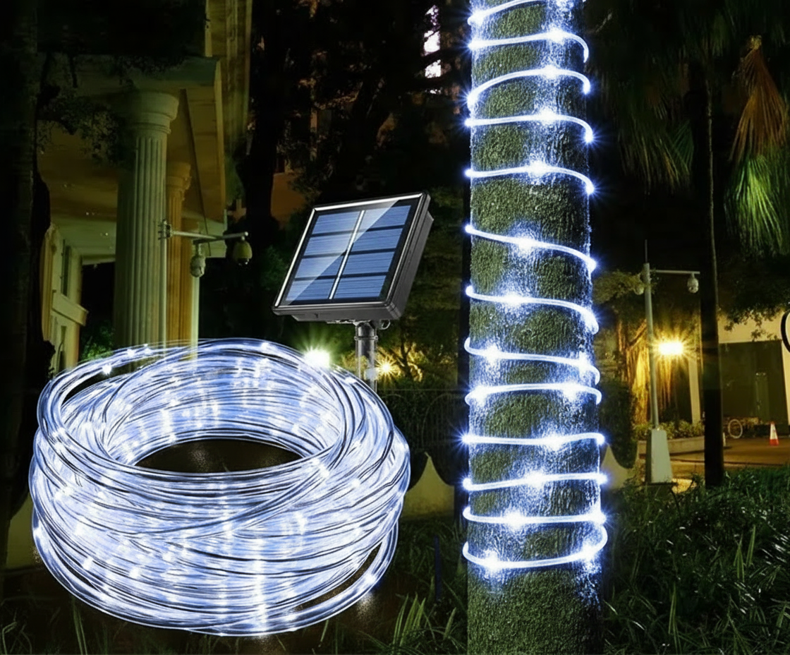 Luz Navideña Solar Guirnalda Manguera 12m